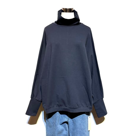 Linen ya"cotton dolman sleeve high neck"(navy)women's