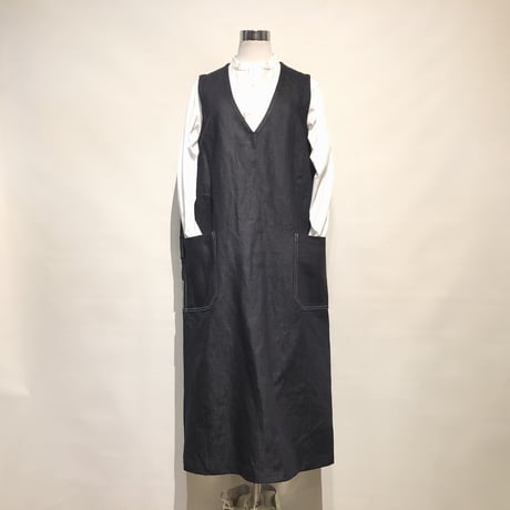ASEEDONCLOUD"Handwerker cotton×linen denim HW dress" (indigo) women's