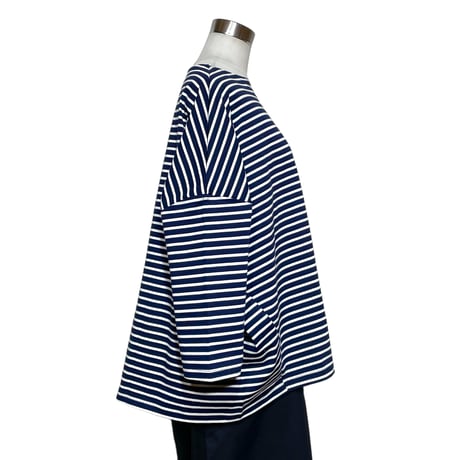 Linen ya"delave long sleeve border T-shirs narrow width"(navy×white)women's