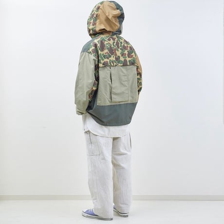 H.UNIT "Nylon ripstop switching anorak hoodie"(khaki) unisex