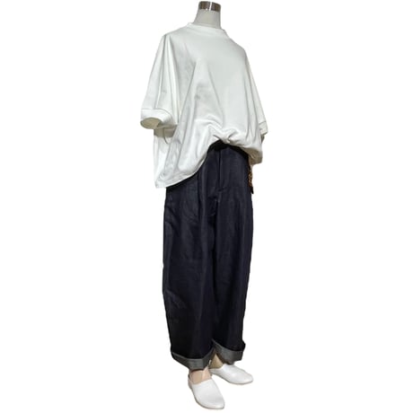 Linen ya"空紡糸度詰め T-shirts"(white)women's
