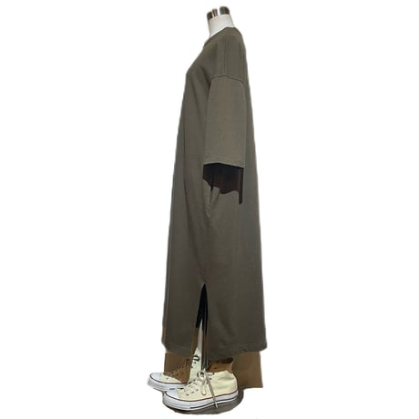 Linen ya"Half Sleeve nep T-shirs onepiece"(khaki)women' s