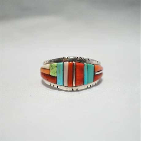 indian jewelry "David Tune(navajo)"multi inlay ring