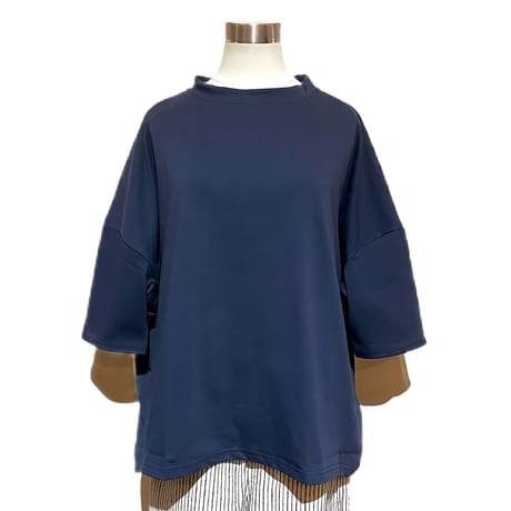 Linen ya"delave quater sleeve T-shirs"(navy)women's