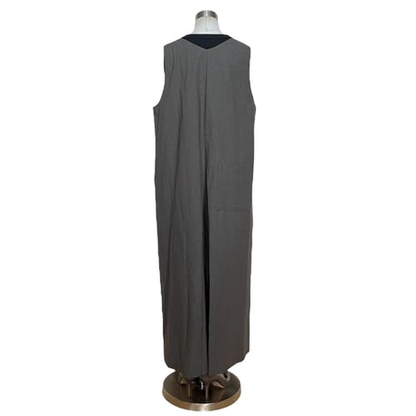 Linen ya"cotton V-neck salopette"(charcoal)women's