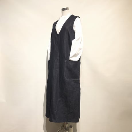 ASEEDONCLOUD"Handwerker cotton×linen denim HW dress" (indigo) women's