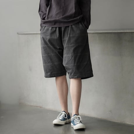 COLINA CAPERTICA "dark melange flannel check /  sarrouel shorts"(charcoal) unisex