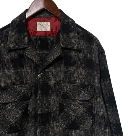 H.UNIT"Ombre check open collar long sleeves shirt"(black) unisex