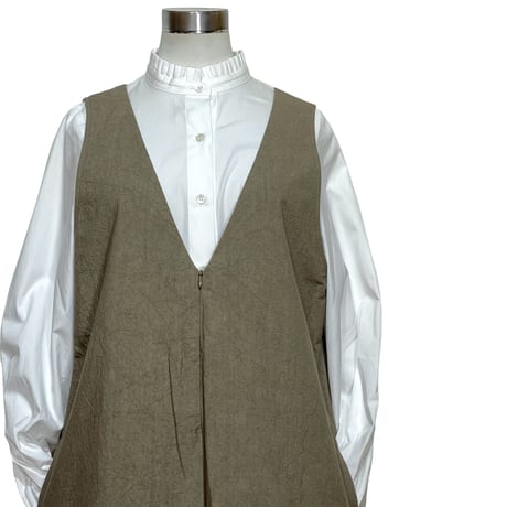 Linen ya"cotton V-neck salopette"(mocha)women's