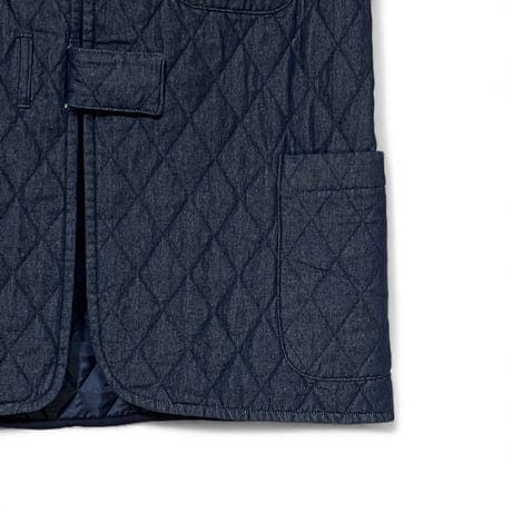 TigreBrocante"7oz denim quilting fastening tape vest“(indigo)women's