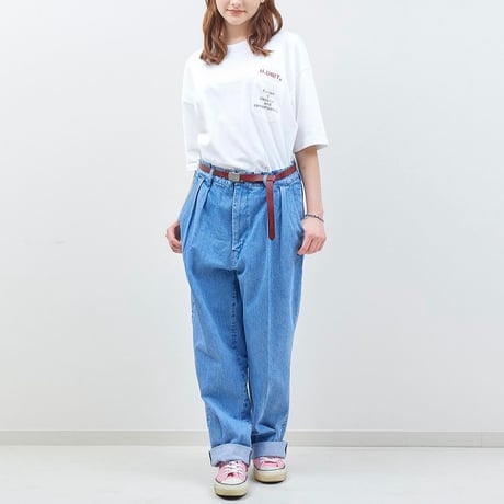 H.UNIT "denim two tuck trousers"(light indigo)unisex