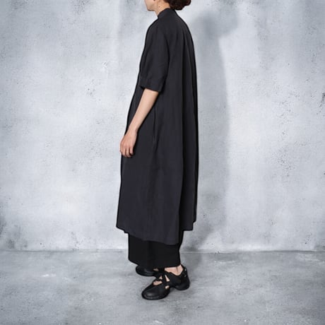 TigreBrocante"80 high density linen pullover tuck one-piece"(sumikuro)women's