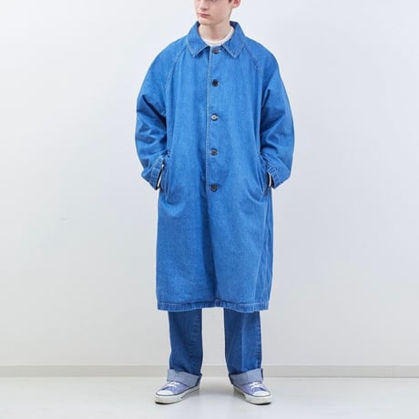 H.UNIT "Denim soutien collar coat washewd" (indigo) unisex