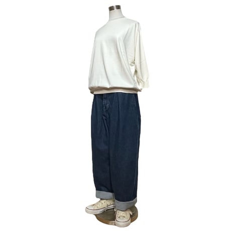 Linen ya"crewneck quater sleeve cotton knit"(ivory)women's
