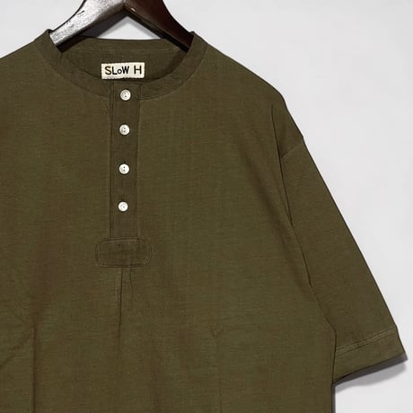 Slow Hands "hemp×cotton lantern sleeve henley"(olive)unisex