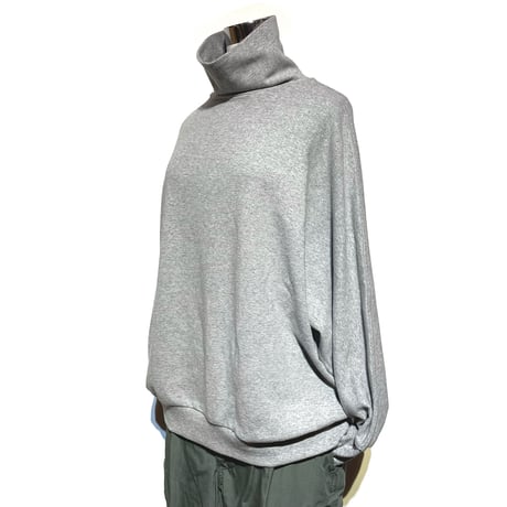Linen ya"cotton×polyester dolman sleeve high neck"(gray)women's