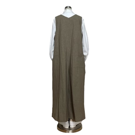 Linen ya"cotton V-neck salopette"(mocha)women's
