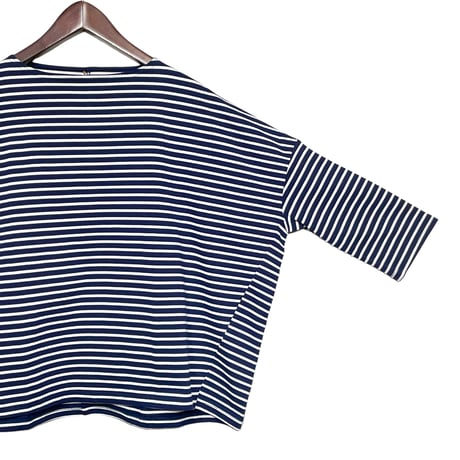 Linen ya"delave long sleeve border T-shirs narrow width"(navy×white)women's