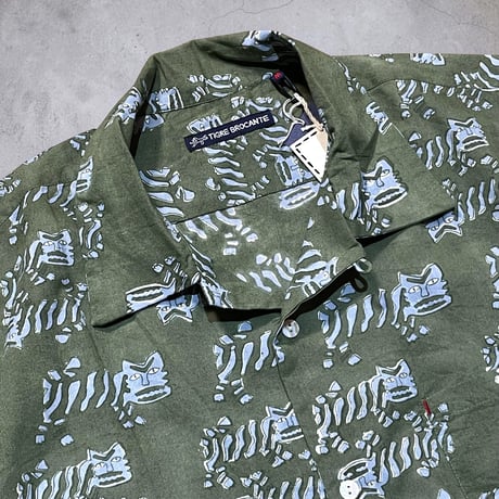 TigreBrocante”block print box shirts“(olive)unisex