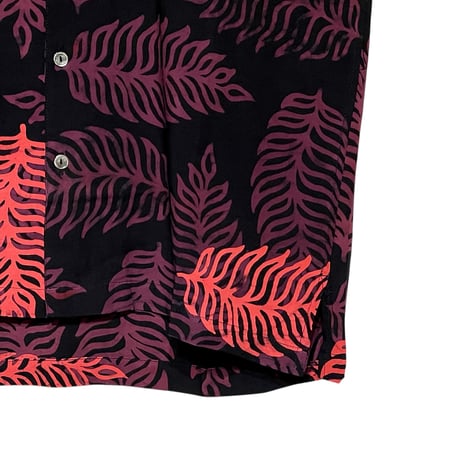 Jawndi "batik open collar S/S shirts" (black×purple)