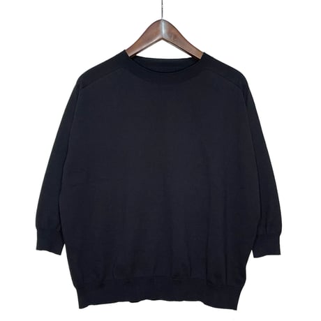 Linen ya"crewneck quater sleeve cotton knit"(black)women's