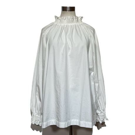 TigreBrocante"cotton typewriter shirring blouse"(white)women's
