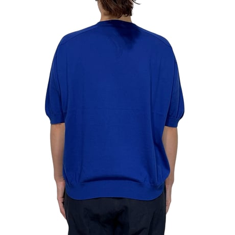 Linen ya(as it is)"crewneck short sleeve cotton knit" (blue)women's