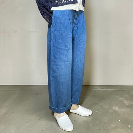 ASEEDONCLOUD"cotton linen denim Handwerker wide trousers" (indigo) unisex