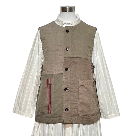 TigreBrocante"Re euro linen sheets mix open pocket vest"(mocha)women's