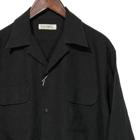 H.UNIT"C/L check open collar long sleeves shirt"(black) unisex
