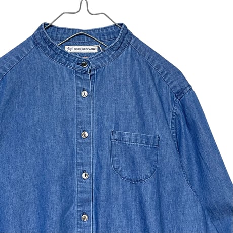 TigreBrocante"6oz denim stand gather blouse"(inidigo fade)women's
