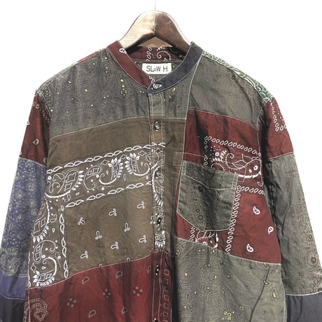 Slow Hands "bandana patch work stand collar shirts"(ice gray asst)unisex-(L)