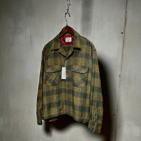 H.UNIT"Ombre check open collar long sleeves shirt"(green) unisex