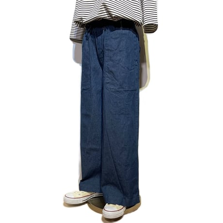 Linen ya"stretch denim semi culottes pants"(blue)women's