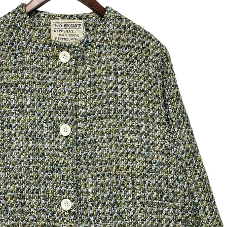 TigreBrocante"ribbon tweed collarless coat"(green)women's