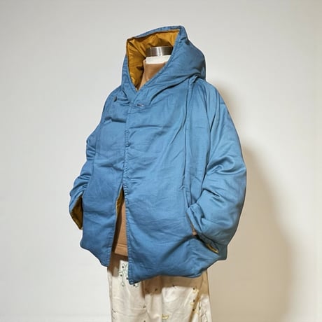 Slow Hands "poncho down parka reversible"(teal×mustard)women's