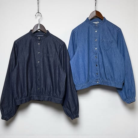 TigreBrocante"6oz denim stand gather blouse"(inidigo fade)women's