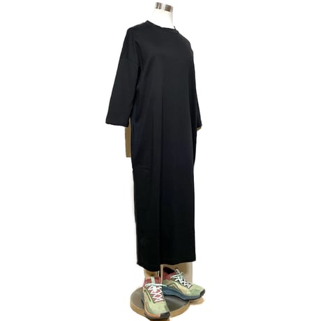 Linen ya"Half Sleeve T-shirs onepiece"(black)women' s