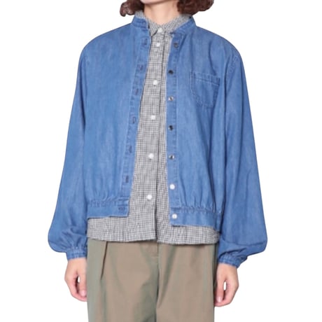 TigreBrocante"6oz denim stand gather blouse"(inidigo fade)women's