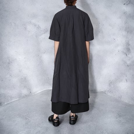 TigreBrocante"80 high density linen pullover tuck one-piece"(sumikuro)women's
