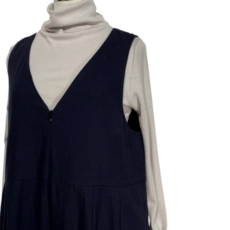 Linen ya"front zip salopette"(navy)women's