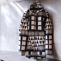 Jawndi "snap button hoodie" batik strip barong(blk×ntl)
