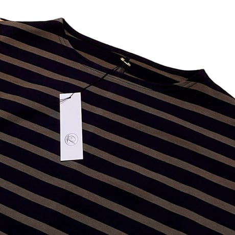 Linen ya"delave long sleeve border T-shirs"(black×brown)women's