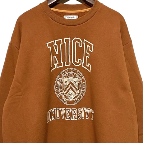 H.UNIT "NICE college crewneck sweat"(camel) unisex