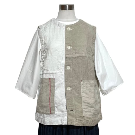 TigreBrocante"Re euro linen sheets mix open pocket vest"(natural)women's