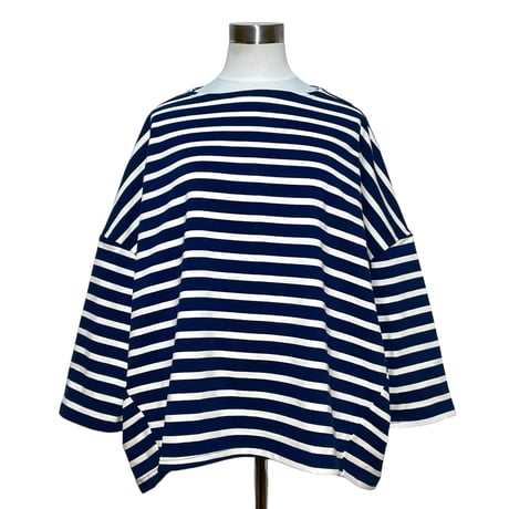 Linen ya"delave long sleeve border T-shirs"(navy×white)women's