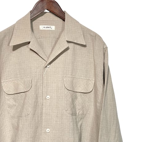 H.UNIT"C/L check open collar long sleeves shirt"(beige) unisex
