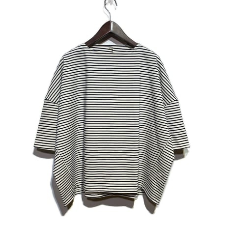 Linen ya"delave quater sleeve border T-shirs"(navy)women's