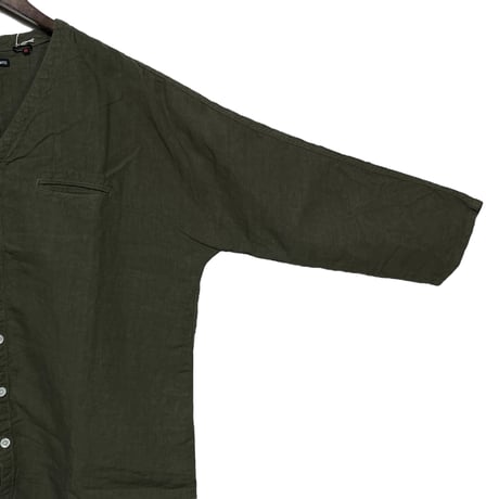 TigreBrocante"40/1 linen V-neck stallman shirts“(khaki)unisex