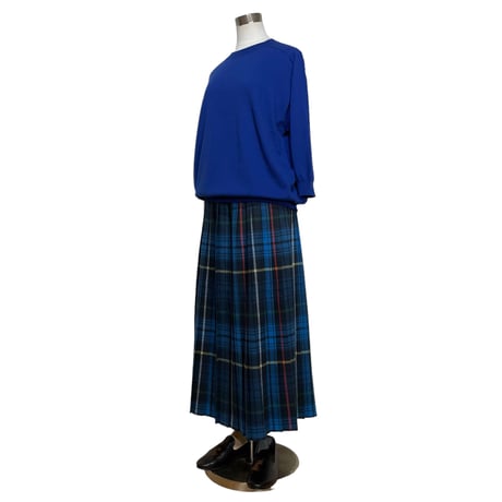 Linen ya"crewneck quater sleeve cotton knit"(blue)women's